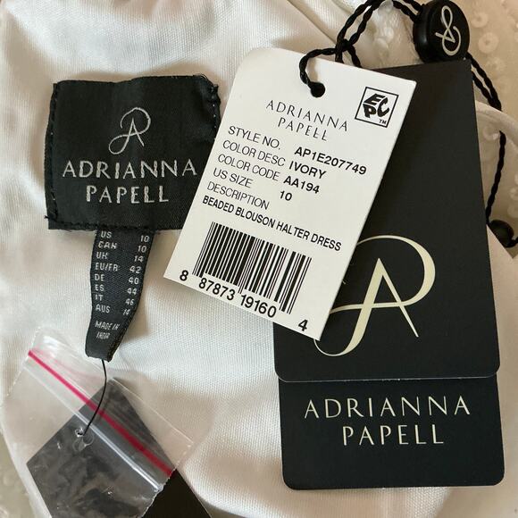 Adrianna Papell Sequined Sleeveless Halter Sheath Cocktail Dress White Size 10 - Picture 7 of 12